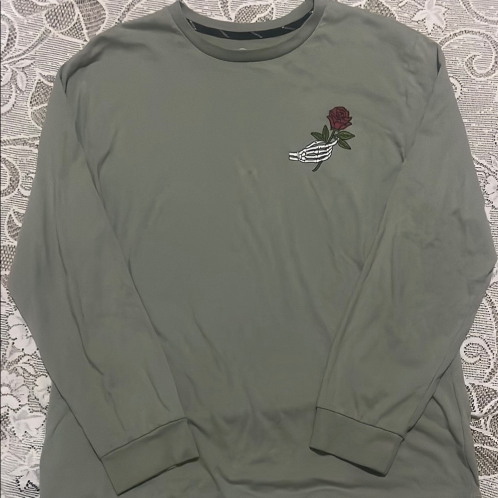 Art Class Green Long Sleeve Tee with Rose Design